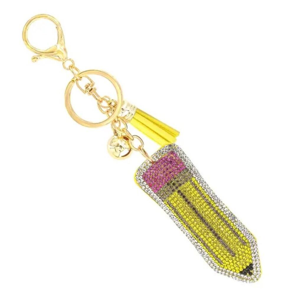 Crystal School Pencil Tassel Keychain Bag Charm